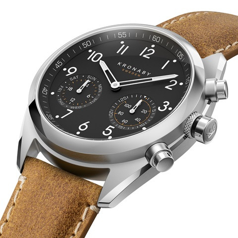 שעון יד היברידי Kronaby Apex 43 Mm Hybrid Smartwatch Black, Leather Strap, Unisex